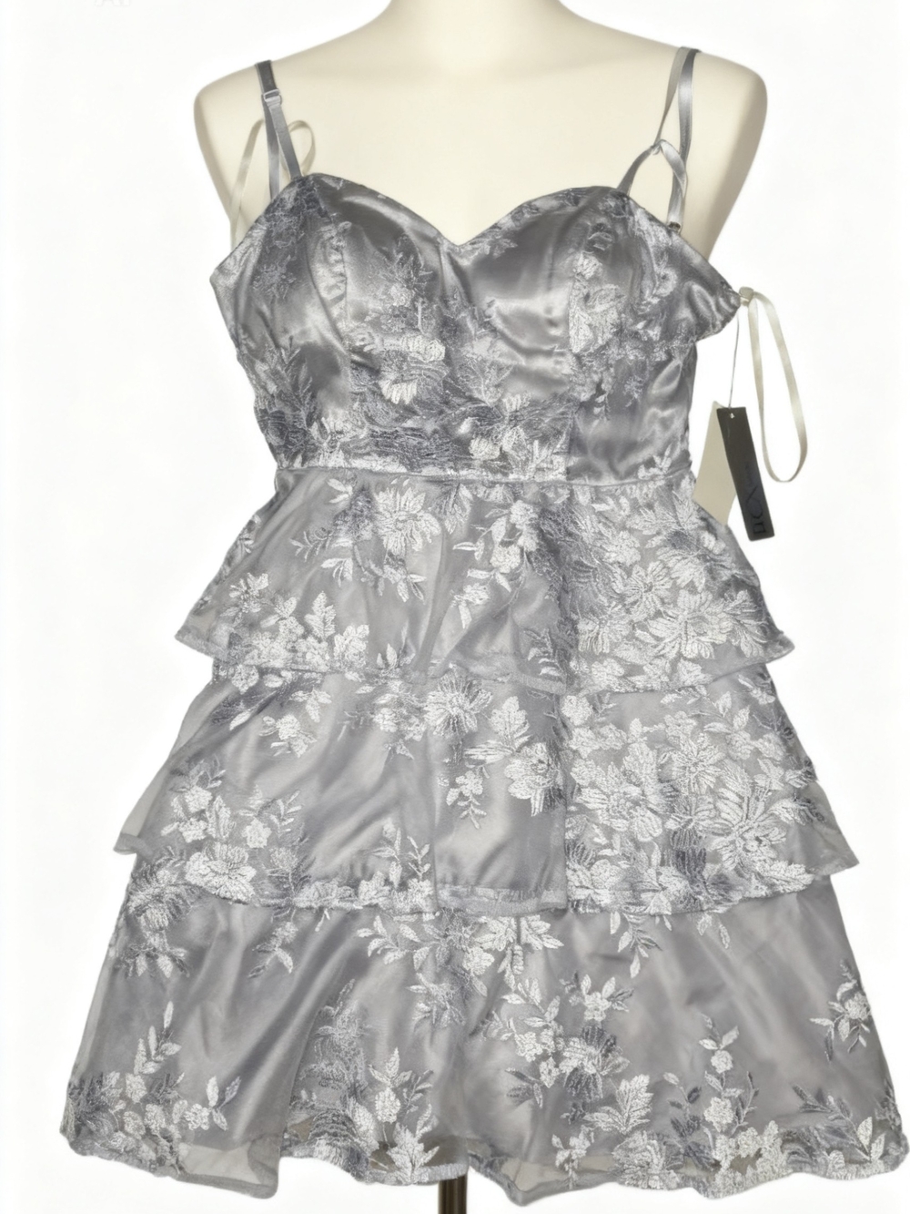 Juniors Silver Lace Tiered Spaghetti Strap Dress BCX